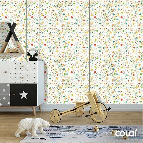 Papel de Parede Adesivo Lavável Bolas de Tintas 3m - 5