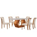 Ver imagem 2 de Mesa Ane 180 Tampo com Vidro Laqueado com 6 Cadeiras Livia Linho Off White Imbuia Natural