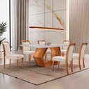 Ver imagem 1 de Mesa Ane 180 Tampo com Vidro Laqueado com 6 Cadeiras Livia Linho Off White Imbuia Natural