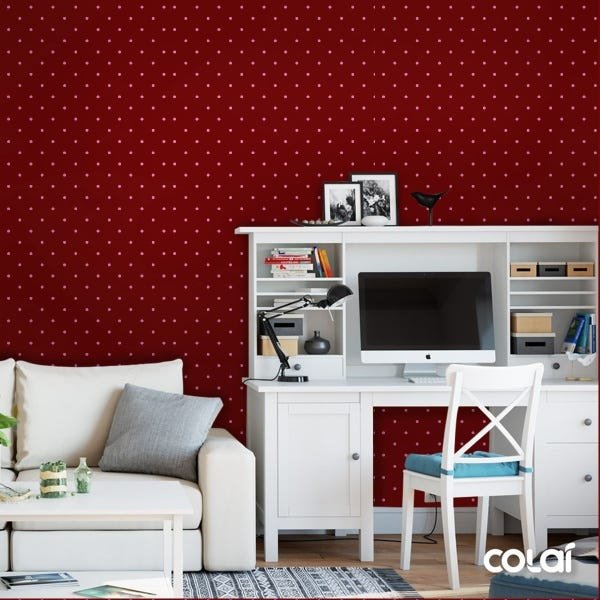 Papel de Parede Lavável Bolas Rosas de Fundo Bordô 3m - 2