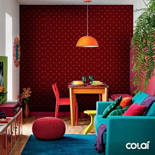 Papel de Parede Lavável Bolas Rosas de Fundo Bordô 3m - 6