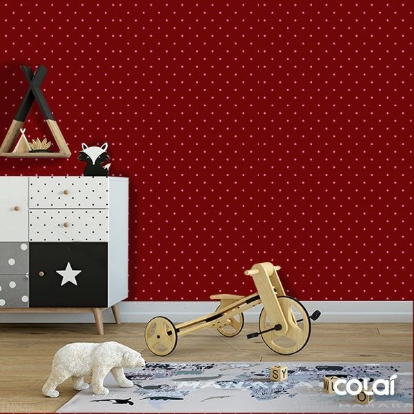 Papel de Parede Lavável Bolas Rosas de Fundo Bordô 3m - 5