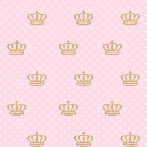 Papel de Parede Adesivo Lavável Coroa com Fundo Rosa 9m - 1