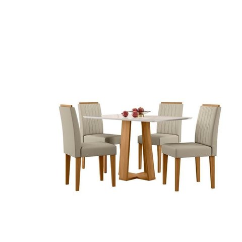 Conjunto Sala de Jantar Mesa Rubi 120x80 com 4 Cadeiras Ana Ype/off White/veludo Nude - Nc