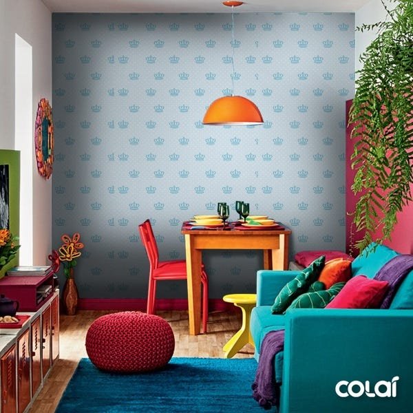 Papel de Parede Adesivo Lavável Coroa Azul Bebê 9m - 6