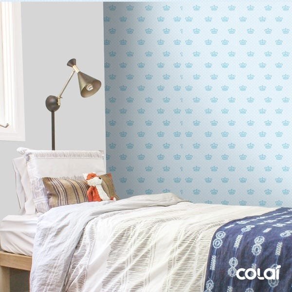 Papel de Parede Adesivo Lavável Coroa Azul Bebê 9m - 3