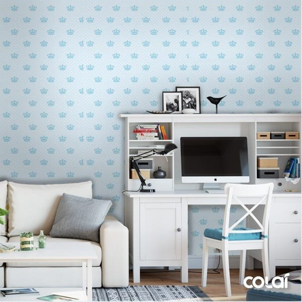 Papel de Parede Adesivo Lavável Coroa Azul Bebê 9m - 4
