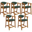 Ver imagem 1 de Kit 05 Banquetas Baixa para Cozinha Sala Jantar Bancada Cecília L02 Suede Verde Musgo - Lyam Decor