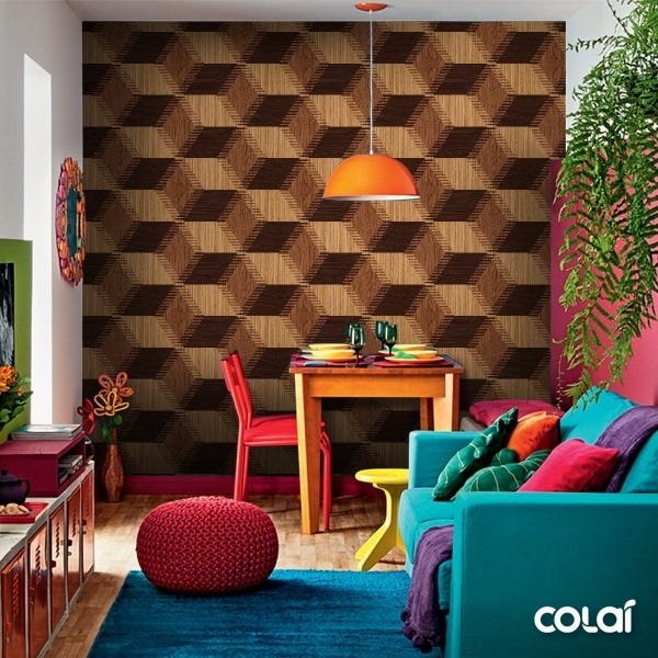 Papel de Parede Adesivo Lavável Cubos de Madeira em 3D 18m - 4