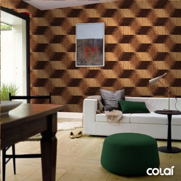 Papel de Parede Adesivo Lavável Cubos de Madeira em 3D 18m - 3