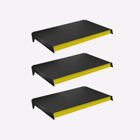 Kit 3 Bandejas Prateleiras 40x91 P/gôndola New Plus Preta Porta Etiquetas Amarelo - Sa Gôndolas