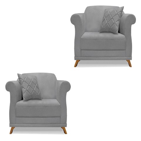 Kit 2 Poltronas Para Sala de Estar Vênus Linho Grafite Pés Castanho - Pallazio