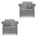 Ver imagem 1 de Kit 2 Poltronas Para Sala de Estar Vênus Linho Grafite Pés Castanho - Pallazio
