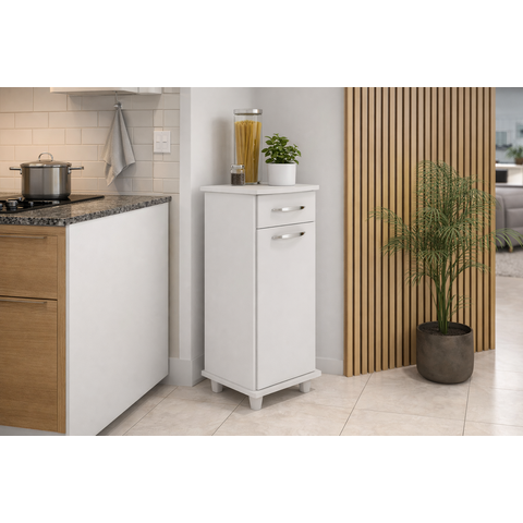 Balcão Compacto e Versátil Viena Home 1 Porta 1 Gaveta Fundo em Mdf:branco