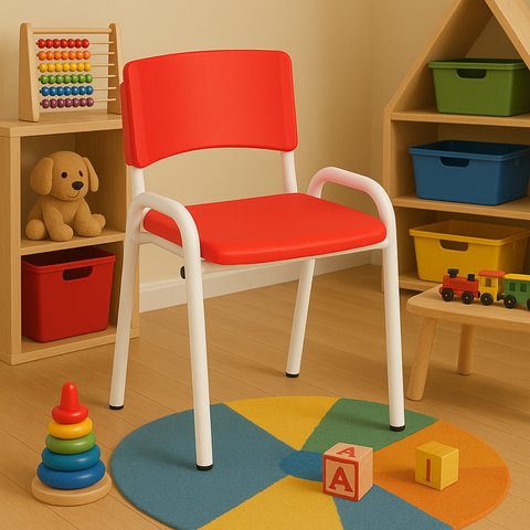 Kit 7 Cadeira Iso Infantil Creche, Escola Base Branco Vermelho