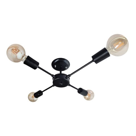 Lustre De Braço Para 04 Lâmpadas - Ideal Para Sala Quarto na cor preto - Modelo Sputinik