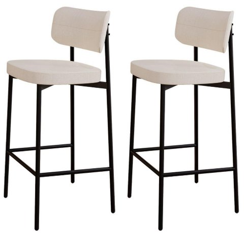 Kit 02 Banquetas Alta Bar Cozinha Sala de Jantar Aço Preto Kaira C01 Linho Palha - Lyam Decor