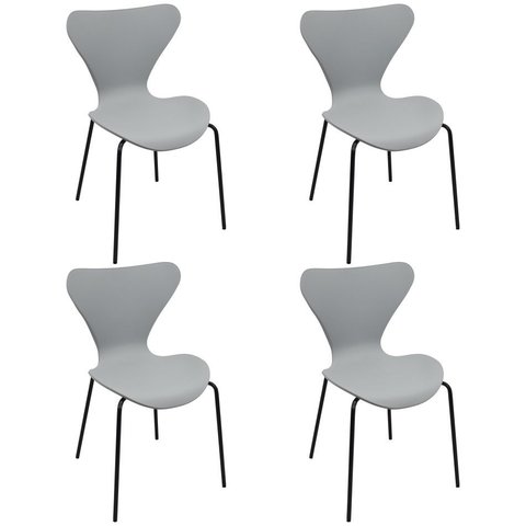 Kit 4 Cadeiras Jacobsen Polipropileno Sala Jantar Base Preta - Cinza