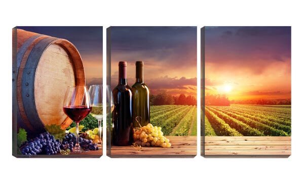 Quadro Decorativo 80x140 vinho barril e pôr do sol - 1