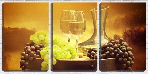 Quadro Decorativo 80x140 duas taças e uvas no barril - 1