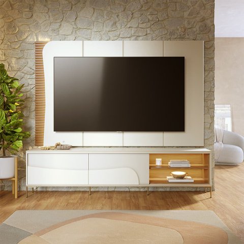 Painel TV 65" Bancada 2 Portas 220cm de Correr Pés Metálicos Samira C04 - D'Rossi