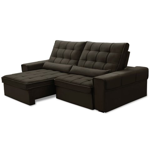 Sofá Retrátil Reclinável para Sala 3 Lugares 230cm Nebrasca F04 Veludo Marrom Escuro - Lyam Decor