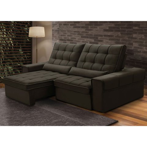 Sofá Retrátil Reclinável para Sala 3 Lugares 230cm Nebrasca F04 Veludo Marrom Escuro - Lyam Decor
