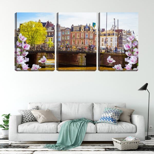 Quadro Decorativo 80x140 bikes na ponte colorida - 2