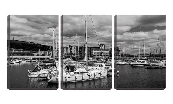 Quadro Decorativo 80x140 barcos preto e branco na praia - 1