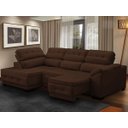 Ver imagem 1 de Sofá Canto Chaise Luiza 5 Lug Retrátil Reclinável 250Cm Mola Bonnel Pillow Veludo Marrom - SóSofá