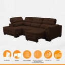 Ver imagem 3 de Sofá Canto Chaise Luiza 5 Lug Retrátil Reclinável 250Cm Mola Bonnel Pillow Veludo Marrom - SóSofá