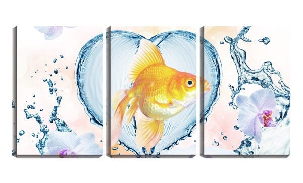 Quadro Decorativo 80x140 peixe ornamental entre coração - 1