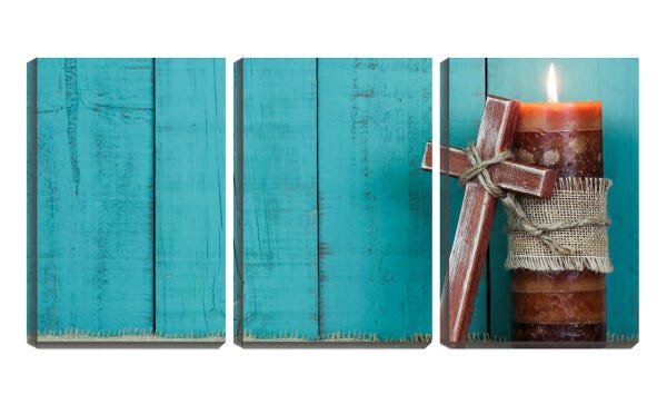 Quadro Decorativo 80x140 cruz entre vela acesa - 1