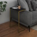 Ver imagem 1 de Mesa Lateral de Apoio Industrial Sofá Charmme Ferro Dourado e Tampo Preto