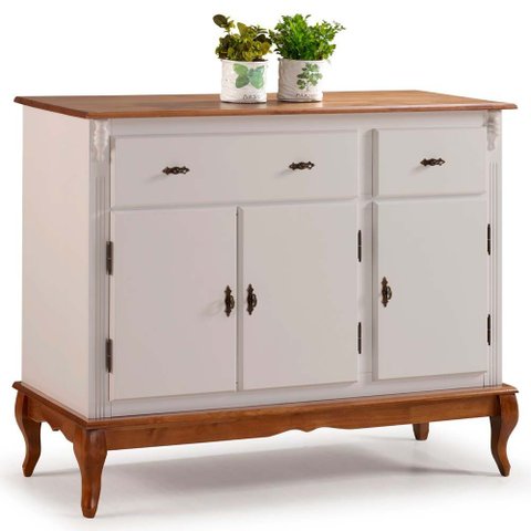 Balcão Linz 3 Portas Pés Luis Xv 99 X 132 X 45 Cm (a X L X P) - Cor Offwhite/imbuia Glazer