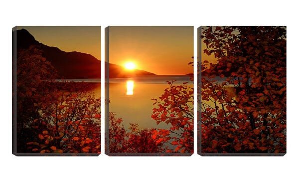 Quadro Decorativo 68x126 pôr do sol entre folhas - 1