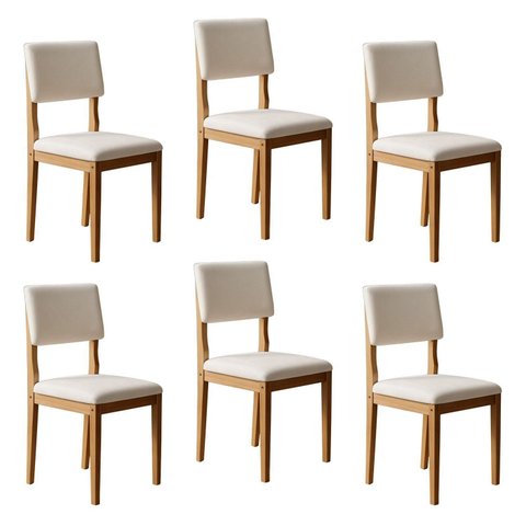 Kit 6 Cadeiras para Sala de Jantar Pés Madeira Maciça Carol Bege/Cinamomo/Veludo Palha