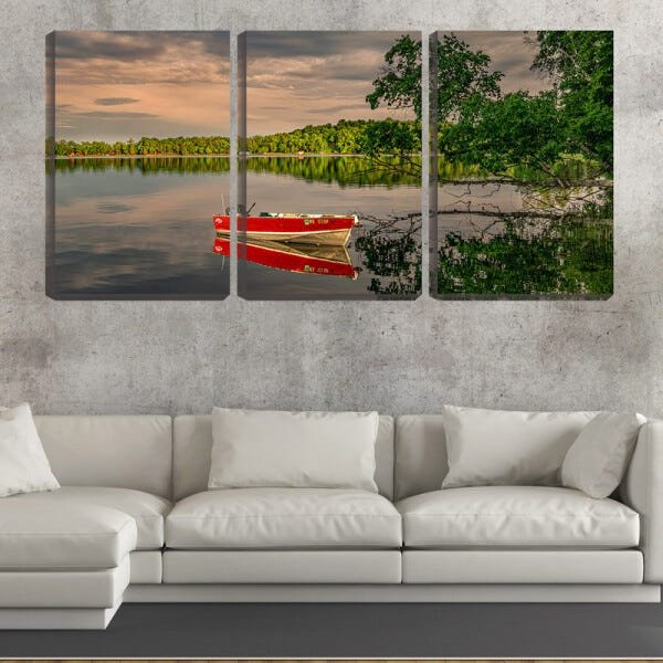 Quadro Decorativo 68x126 barco vermelho no lago - 2