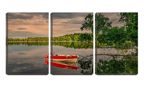 Quadro Decorativo 68x126 barco vermelho no lago - 1