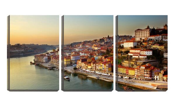 Quadro Decorativo 68x126 rio ao redor de cidade antiga - 1