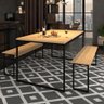 Mesa de Jantar 160cm Com 2 Bancos Estilo Industrial Madeira Metal Preto - 1