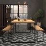 Mesa de Jantar 160cm Com 2 Bancos Estilo Industrial Madeira Metal Preto - 6
