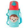 Garrafa Infantil De Alumínio 450ml Com Canudo de Silicone Para Bebê Animal Fun Buba - Macaco - 1