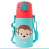 Garrafa Infantil De Alumínio 450ml Com Canudo de Silicone Para Bebê Animal Fun Buba - Macaco - 5