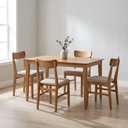 Ver imagem 1 de Conjunto Mesa de Jantar Retângular Madeira Maciça com 4 Cadeiras Estofadas Olmo Bege/Mel