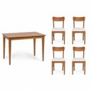 Ver imagem 2 de Conjunto Mesa de Jantar Retângular Madeira Maciça com 4 Cadeiras Estofadas Olmo Bege/Mel