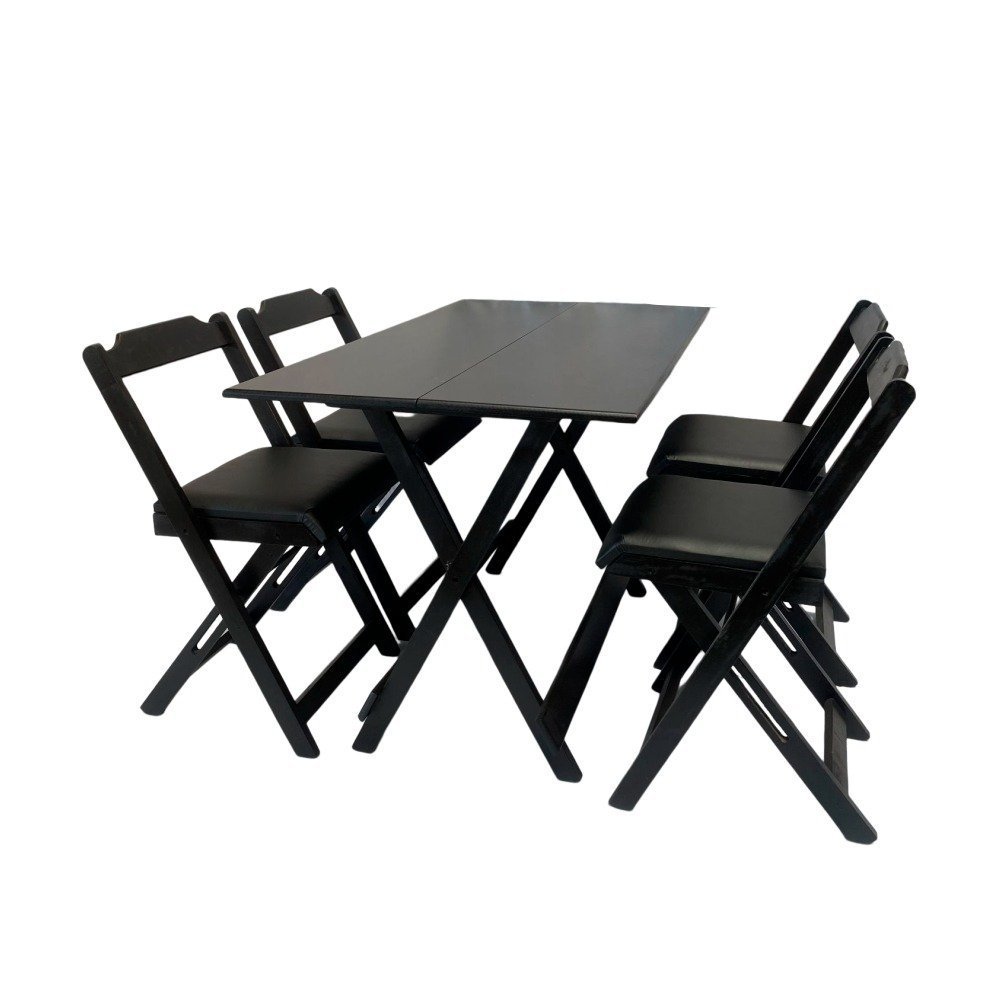 Conjuntos Mesa Dobrável 120x70cm Estofado c/ 4 cadeiras Preto Preto - 3