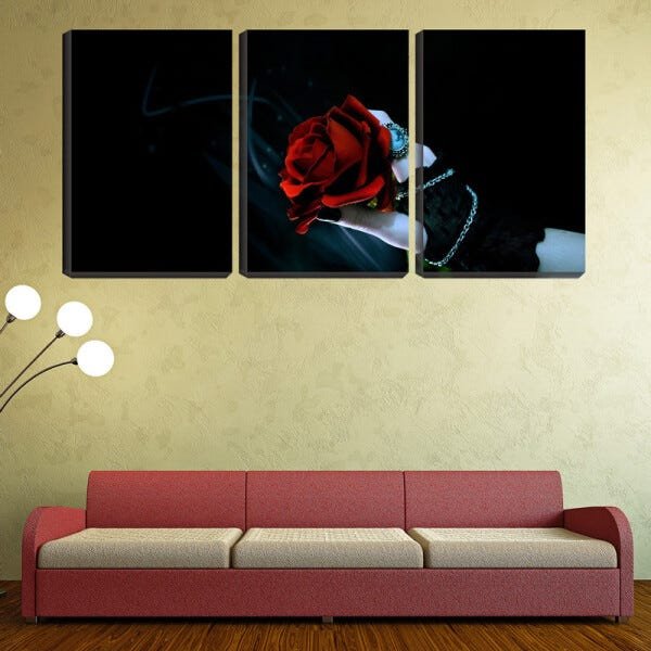 Quadro Decorativo 55x110 flor vermelha na mão da mulher - 2