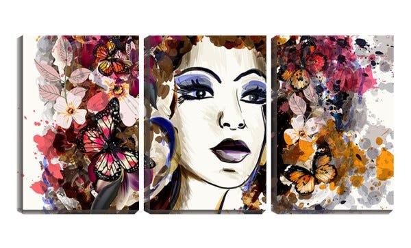 Quadro Decorativo 55x110 desenho mulher cabelo florido - 1