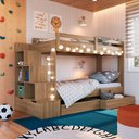 Ver imagem 3 de Beliche Infantil com Escada Estante e 2 Gavetões 143 Cm Cor:aveiro Oak